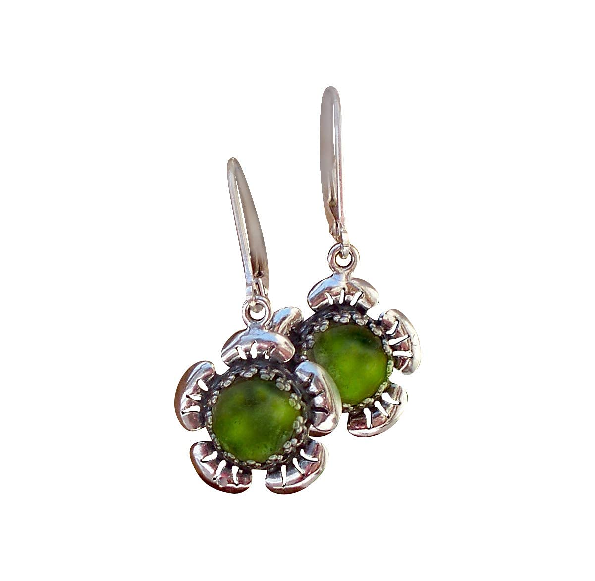 Bottled Up Designs Handmade Bloom Once More Earrings, Recycled Vintage Glass, Sterling Silver, Eco Friendly, Made in USA, Birthday Gifts, Mothers Day, Women, Anniversary (Olive Wine Bottle)