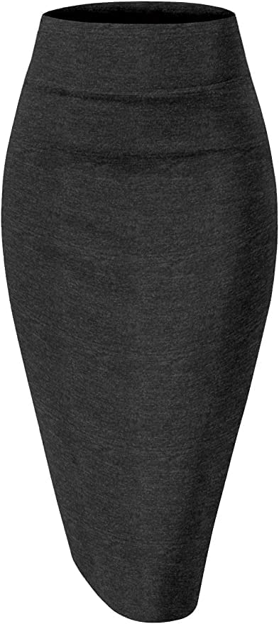 Sweet Hearts Women’s Basic Stretch Pencil Skirt- Regular & Plus Size- Below Knee Office Midi Bodycon Nylon Skirt Made in USA