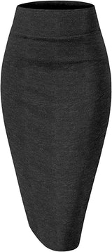 Sweet Hearts Women’s Basic Stretch Pencil Skirt- Regular & Plus Size- Below Knee Office Midi Bodycon Nylon Skirt Made in USA