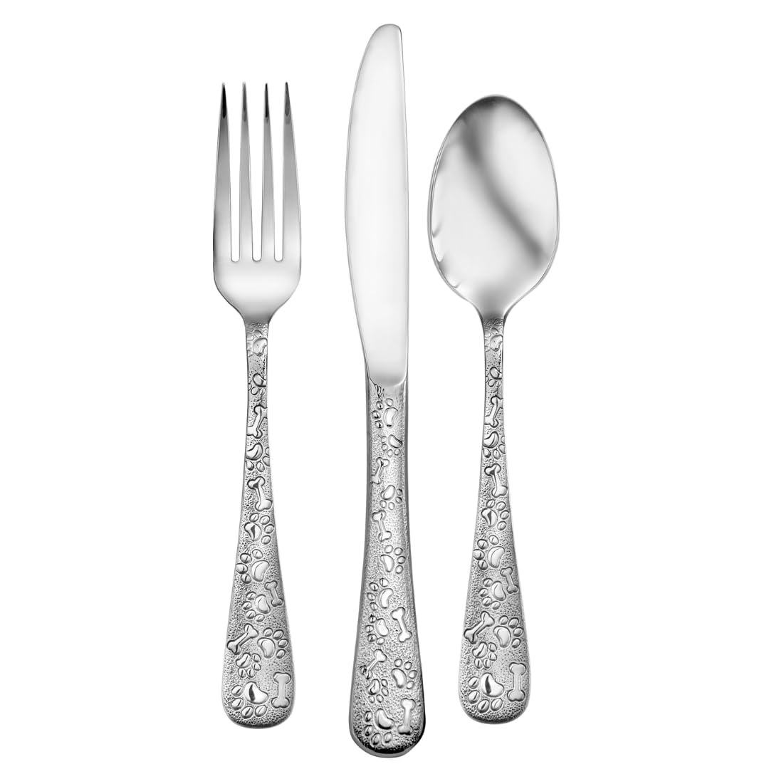 Liberty Tabletop Oliver Puppy 40 Piece Flatware Set Service for 8 Dog Themed Stainless Steel Silverware Made in the USA (40)