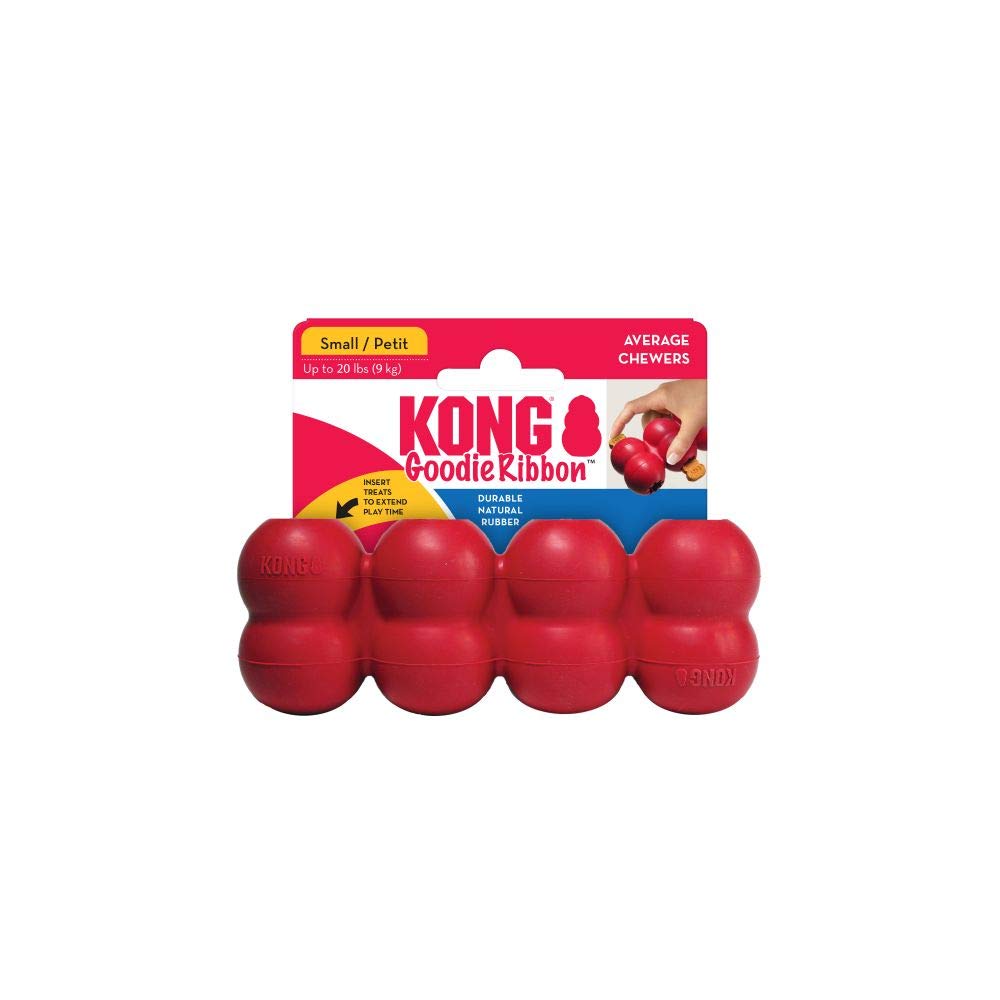 KONG Goodie Ribbon - Stuffable Natural Rubber Dog Toy - with Four Fillable Goodie Grippers for Enrichment Play - Bone-Shaped Chew Toy - for Small Dogs