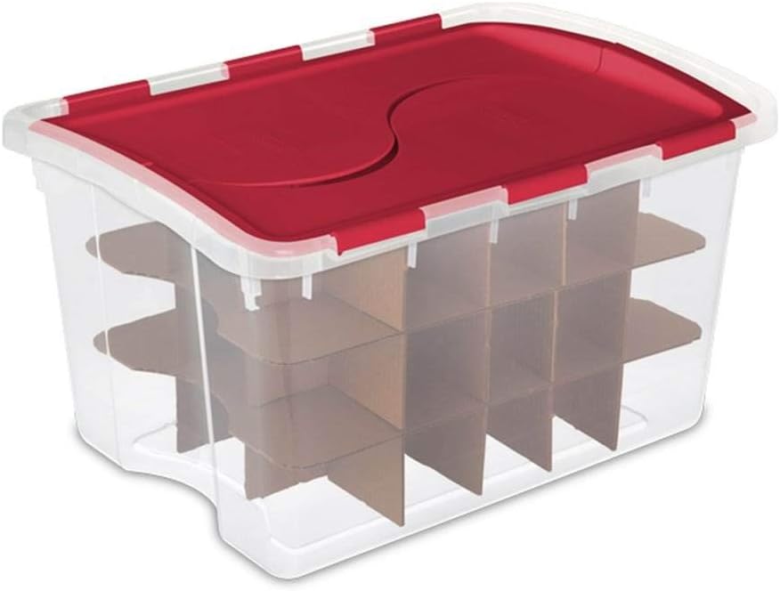 Sterilite 48 Quart Clear Stackable Holiday Christmas 45 Ornament Storage Box