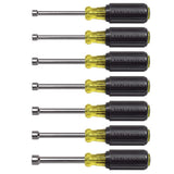 Klein Tools 65160 Tool Set, Made in USA, Metric Nut Driver Set Sizes 5, 5.5, 6, 7, 8, 9, and 10 mm, 3-Inch Chrome-Plate Hollow Shafts, 7-Piece