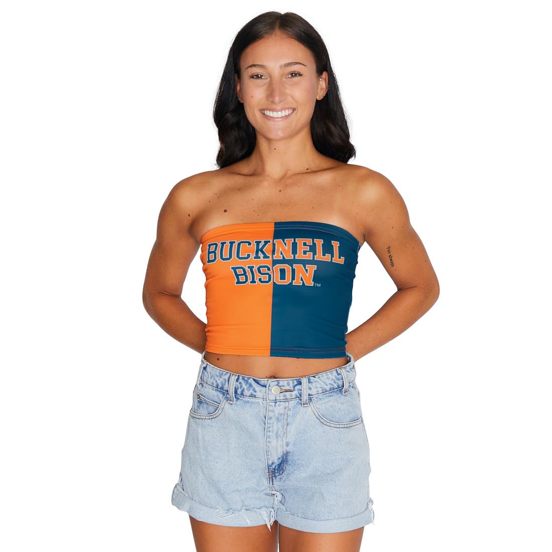Lojobands Women's Tailgate Outfit College Two Tone Color Block Tube Top Made in USA One Size Fits Most
