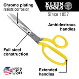 Klein Tools 23011 Scissors, Made in USA, Bent Trimmer for Felt Lining, Cord, Rubber, Fabric, and More, with Extended Handle for Leverage, 11-1/4-Inch