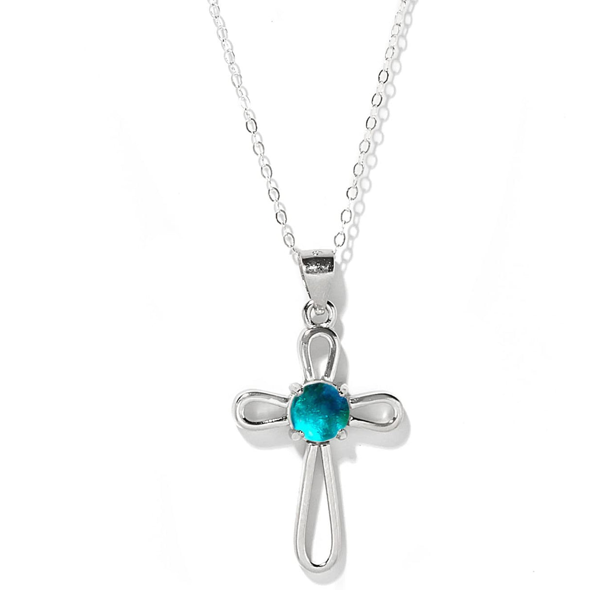 Bottled Up Designs Handmade Recycled Antique Bottles Sterling Silver At The Cross Necklace (Mason Jar Aqua)