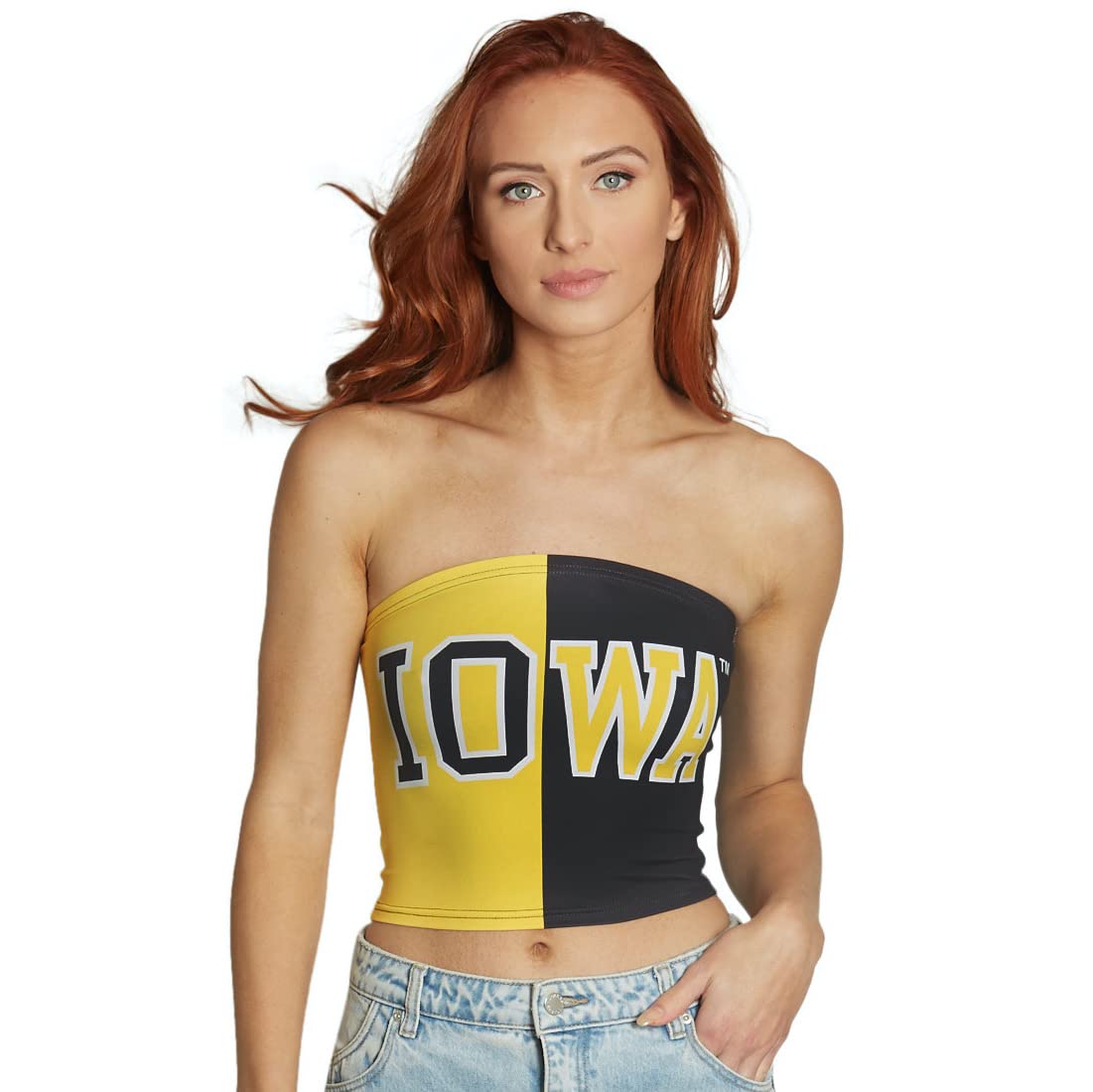 Lojobands Women's Tailgate Outfit College Two Tone Color Block Tube Top Made in USA One Size Fits Most