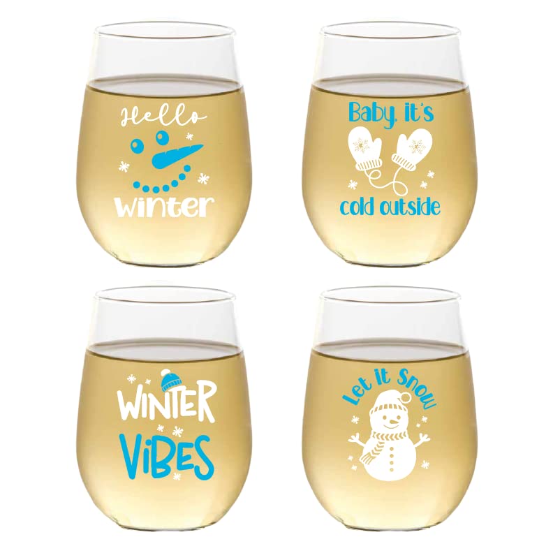 Set of 4 Shatterproof CUSTOM 16 oz Plastic Wine Glasses MADE in the USA (CHRISTMAS NUTCRAKERS)