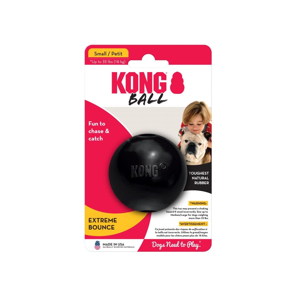 KONG Extreme Ball with Hole - Dog Fetch Toy - Durable Dog Ball Toy for Training, Interactive Playtime & More - Natural KONG Extreme Rubber Ball for Dogs - Black - For Large/Medium Dogs