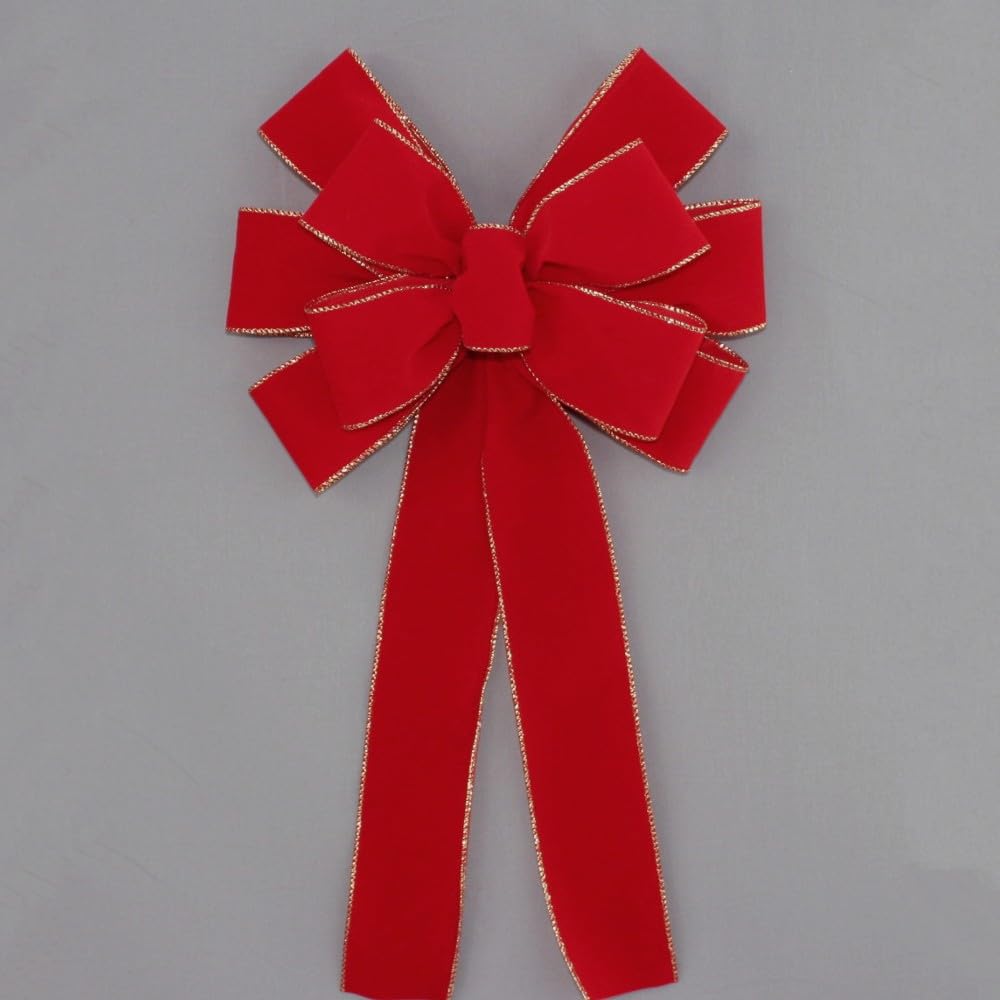 Ivory Brushed Velvet Gold Lame Backed Wire Edge Christmas Bow - Handcrafted in USA (8 inch bow)