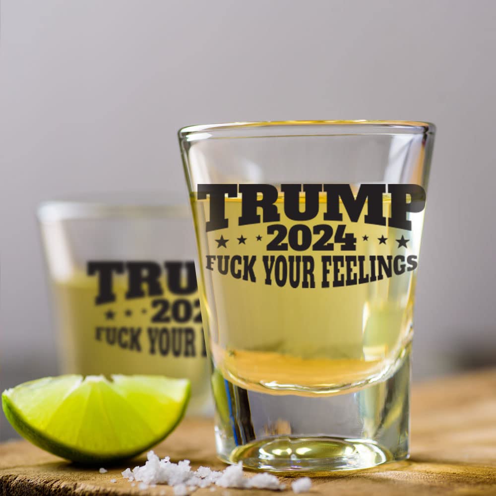 Trump 2024 F UR Feelings Shot Glass | 2 oz Bourbon Whiskey Shot Glass | Shot Glasses For Men | Retirement Gifts | 21st Birthday Shot Glass | Made In USA