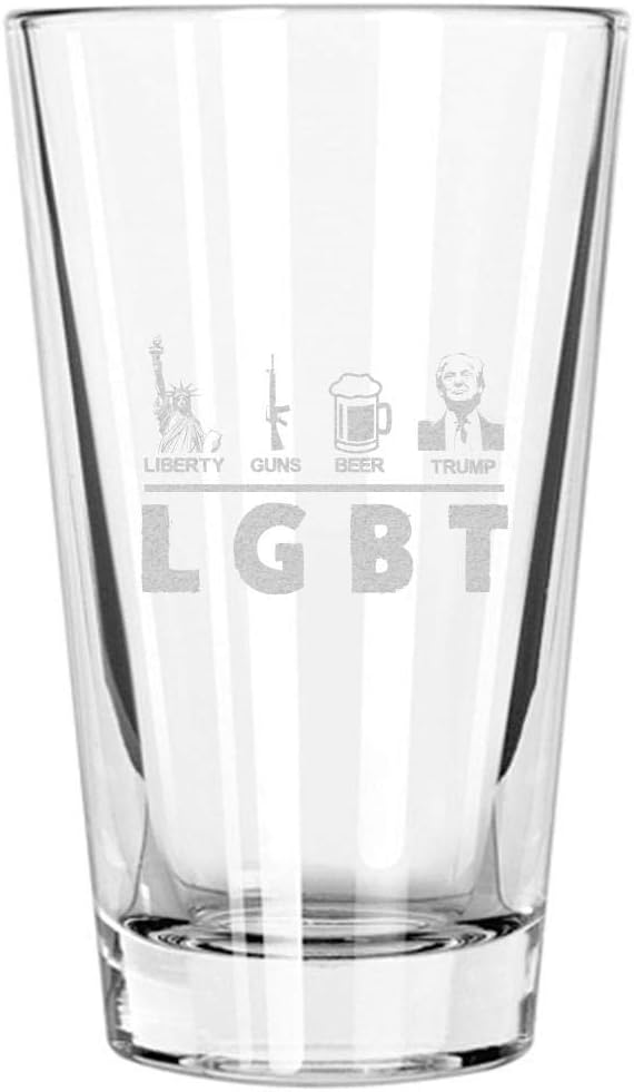 LGBT Liberty 2A Beer Trump | 16 oz Unique Beer Mug | Patriotic Old Fashioned Beer Tasting Pint Glasses For Men | Retirement Gifts For Men | Made In USA