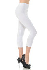 LeggingUSA Women's Solid Cotton Yoga Capri Leggings-Made in USA