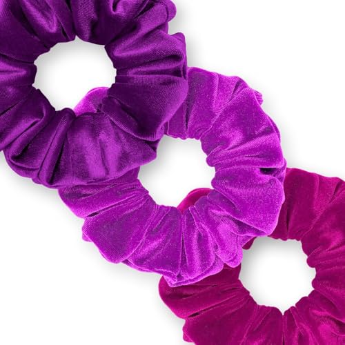 Velvet Scrunchies 3-Pack Gift Set Premium Plush Ponytail Holder Made in the USA Burgundy Forest Black