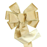 Ivory Brushed Velvet Gold Lame Backed Wire Edge Christmas Bow - Handcrafted in USA (8 inch bow)