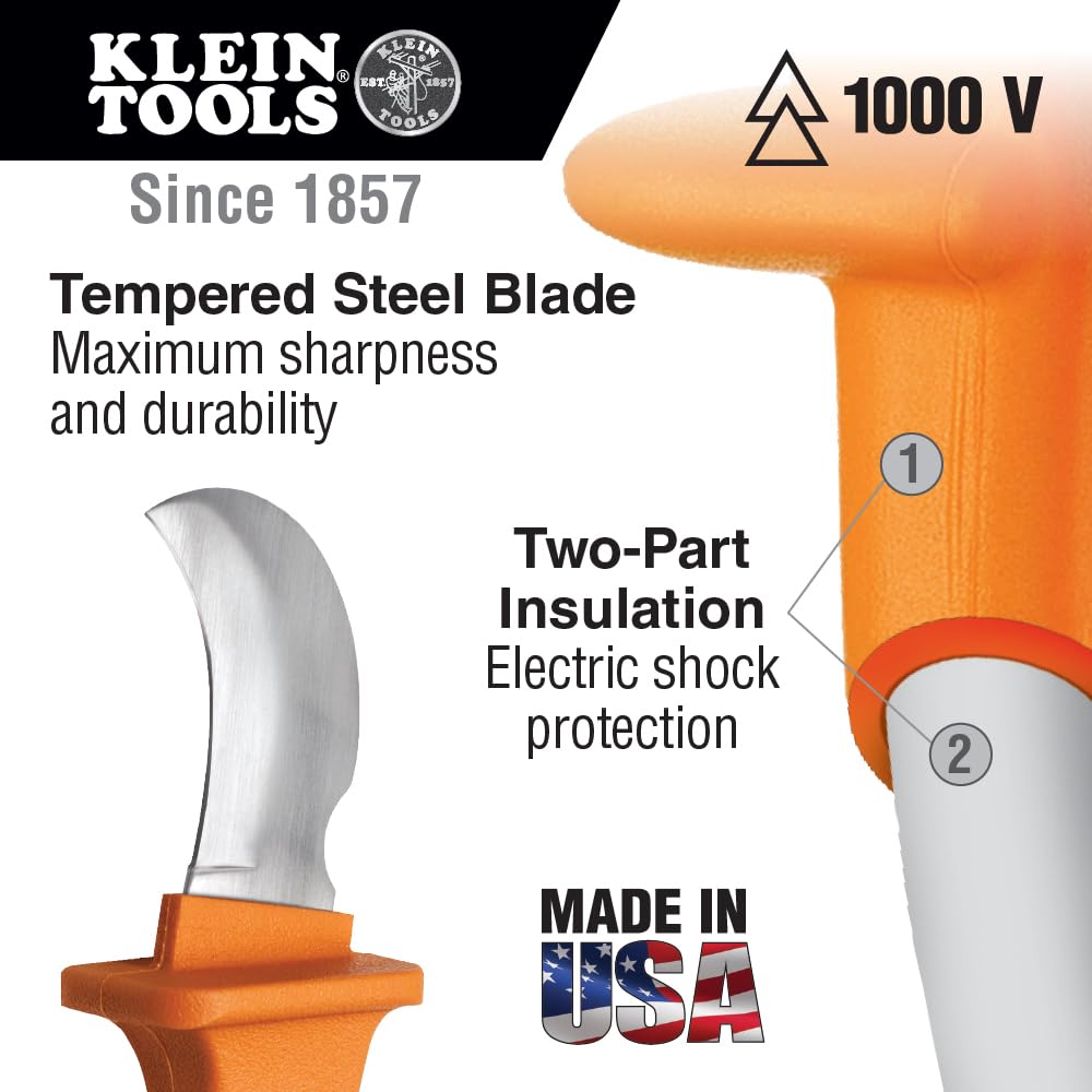 Klein Tools 1580-3 Skinning Knife, Made in USA, Ergonomic Handle With Oversized Ring, 2-Inch Fixed Klein Kurve Blade