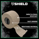 SHIELD | Weightlifting Tape - Made in USA, Hook Grip, Cross-Training, WOD Grip Tape 3-Pack– Durable, Non-Slip, Comfortable Stretchy Athletic Tape – Thumb, Wrist, Finger Protection (Pink)