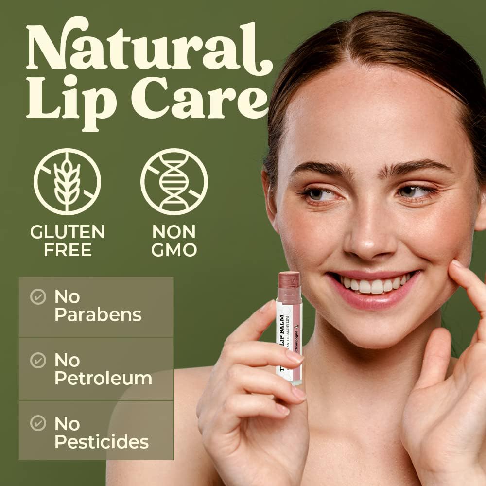USDA Organic Lip Balm 6-Pack by Earth's Daughter Stocking Stuffers - Fruit Flavors, Beeswax, Coconut Oil, Vitamin E - Best Lip Repair Chapstick for Dry Cracked Lips - Moisturizing Lip Care