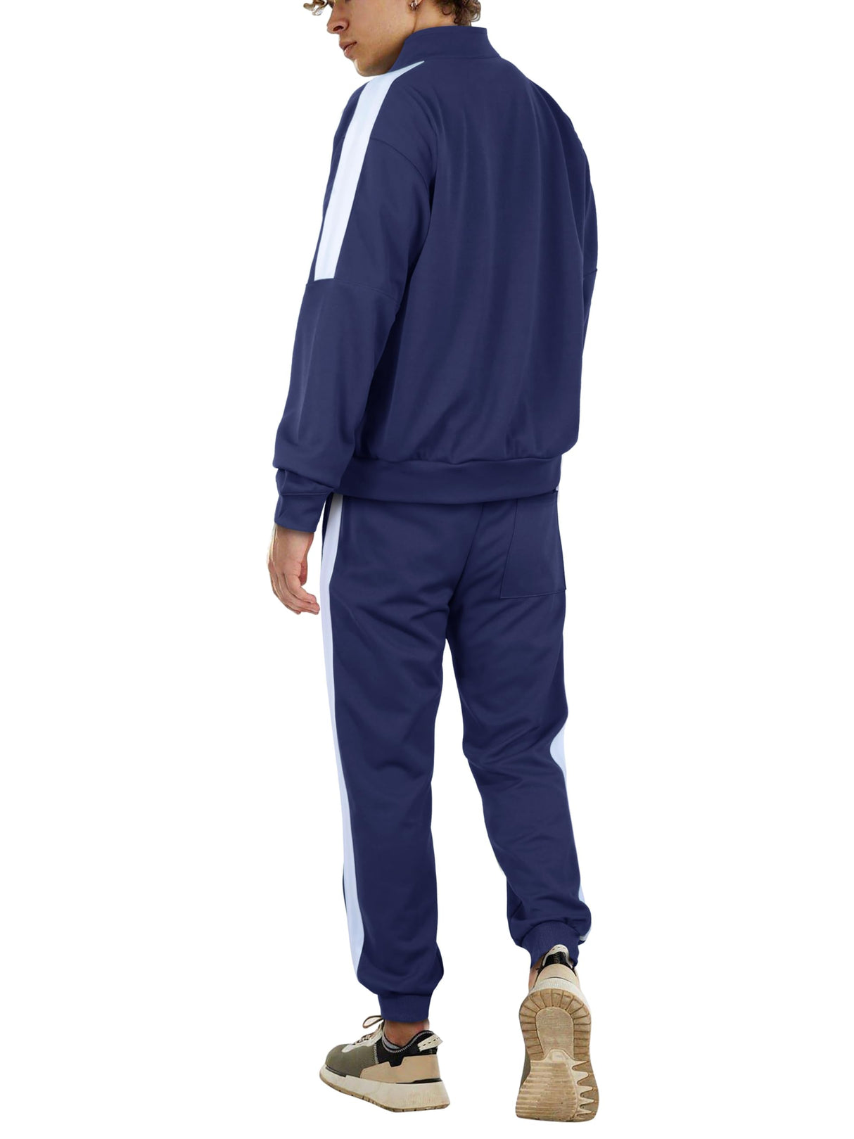 Hat and Beyond Mens Made in USA Premium Track Jacket & Pants Striped Sweatsuit Athletic Casual Essentials Gym