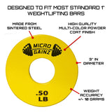 Micro Gainz Standard 1-Inch Center Hole Fractional 2 Pcs Color Weight Plates, Choose (.25LB-1LB) Designed for Standard 1-Inch Dumbbell & Barbell for Strength Training, Made in USA