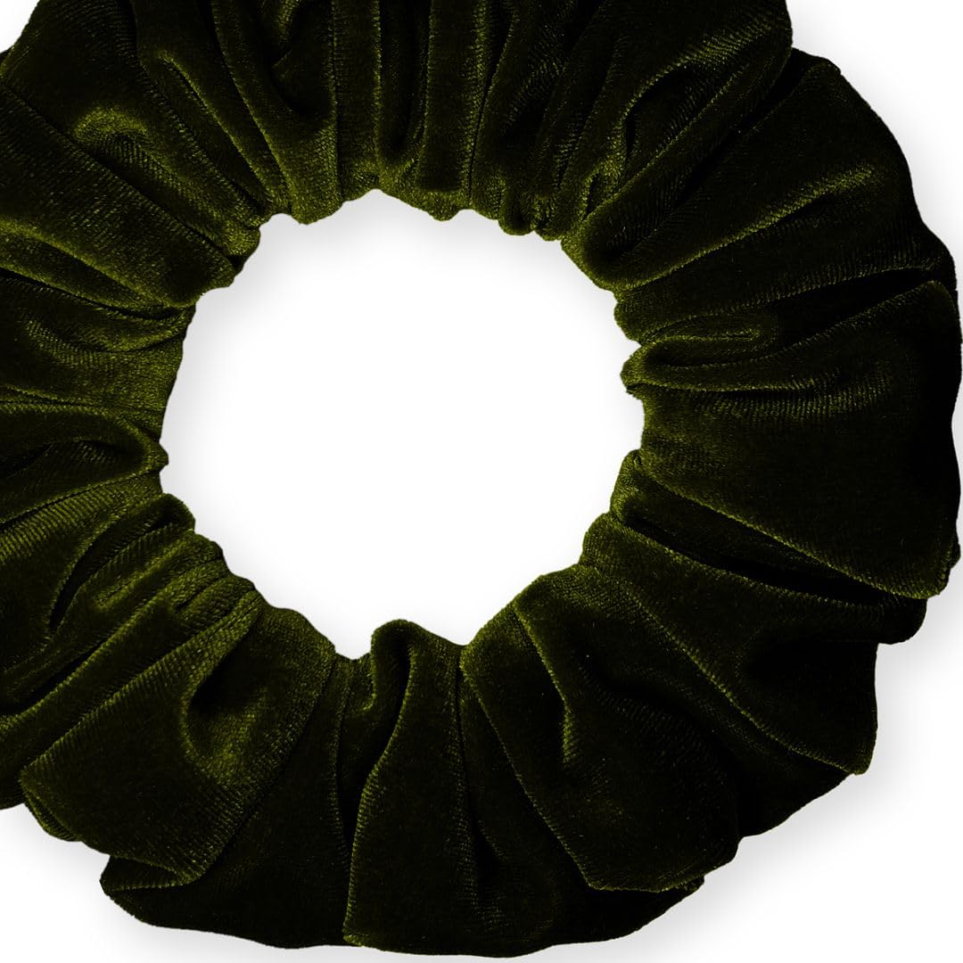 Velvet Scrunchies Jumbo Size Plush Big Ponytail Holders Thick Braided Locked Hair Big Made in the USA Green Pine