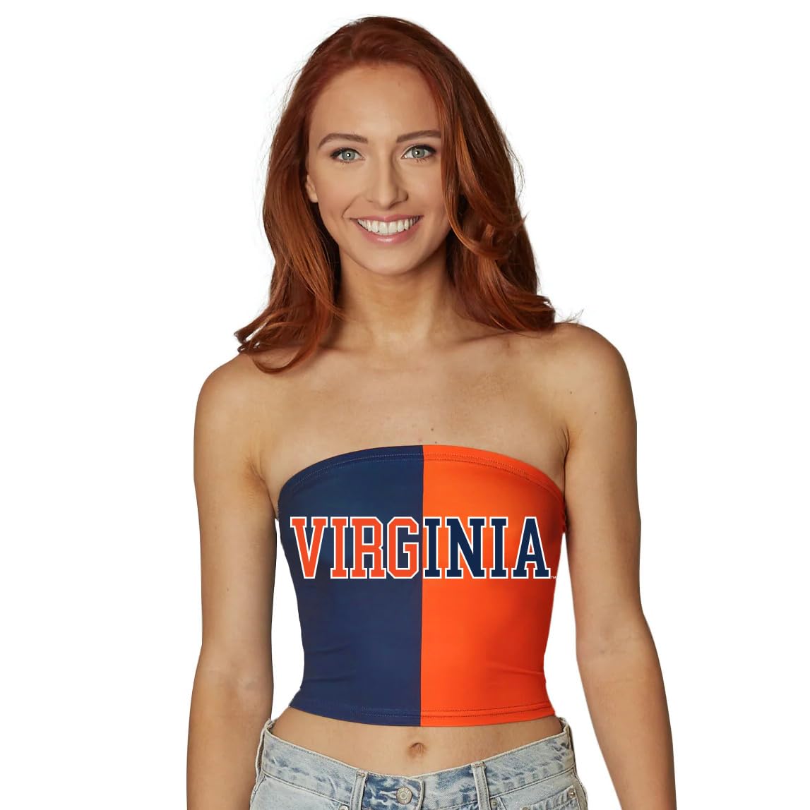 Lojobands Women's Tailgate Outfit College Two Tone Color Block Tube Top Made in USA One Size Fits Most