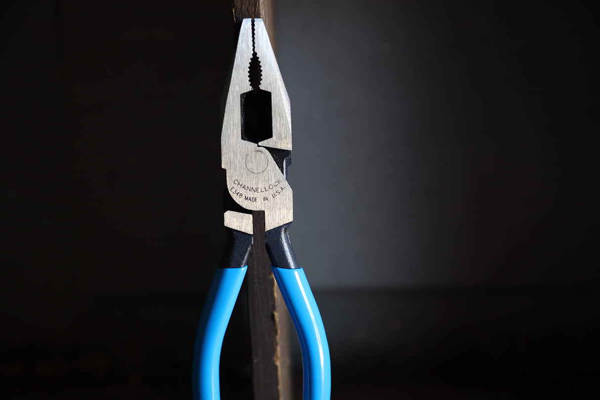 Channellock 369 9.5-Inch Lineman's Pliers | Xtreme Leverage Technology (XLT) Requires Less Force to Cut than Other High-Leverage Models | Forged from High Carbon Steel | Made in the USA, Blue Handle