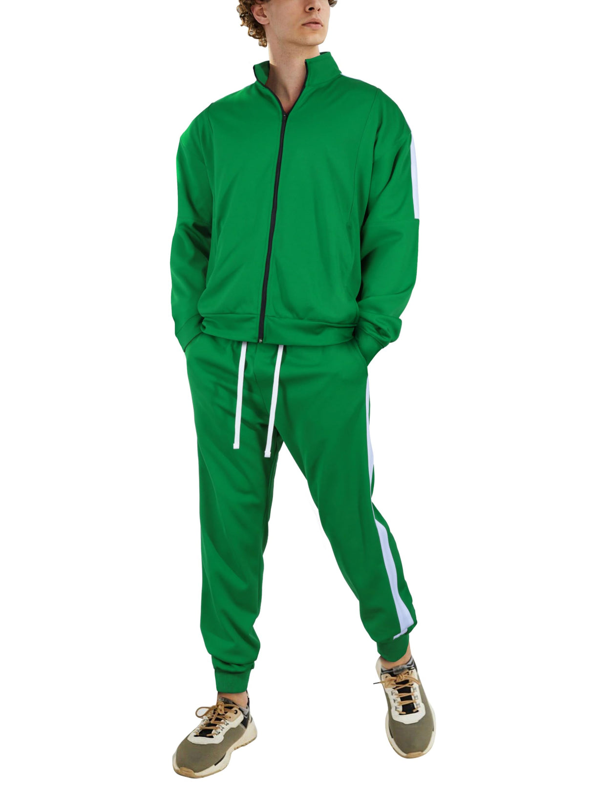 Hat and Beyond Mens Made in USA Premium Track Jacket & Pants Striped Sweatsuit Athletic Casual Essentials Gym