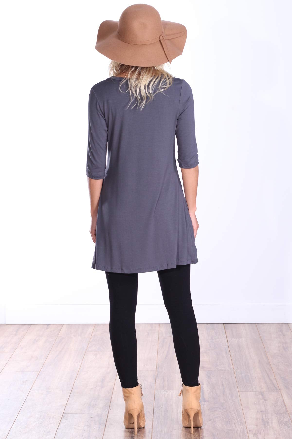 Popana Womens 3/4 Sleeve Tunic Top with Pockets - Made in USA Long Shirts to Wear with Leggings - Tunic Pullover for Women