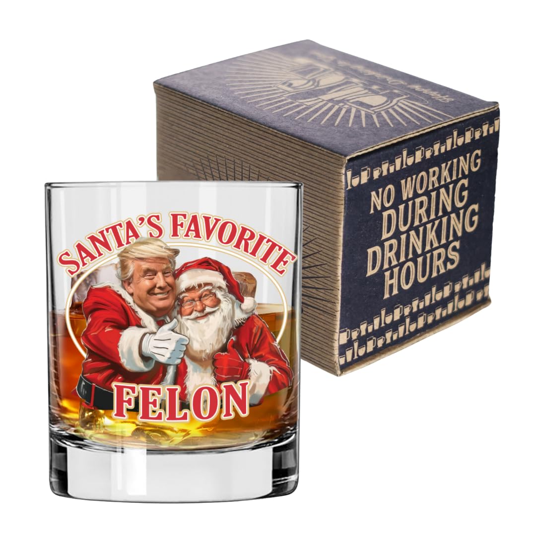 Funny Christmas Santa's Favorate Whiskey Glass 10.5oz, Christmas Gift for Husband, Stepfather Gift Idea, Gag Gift, Unique Gifts for Men, Gift for Dad from Daugther - Made in the USA