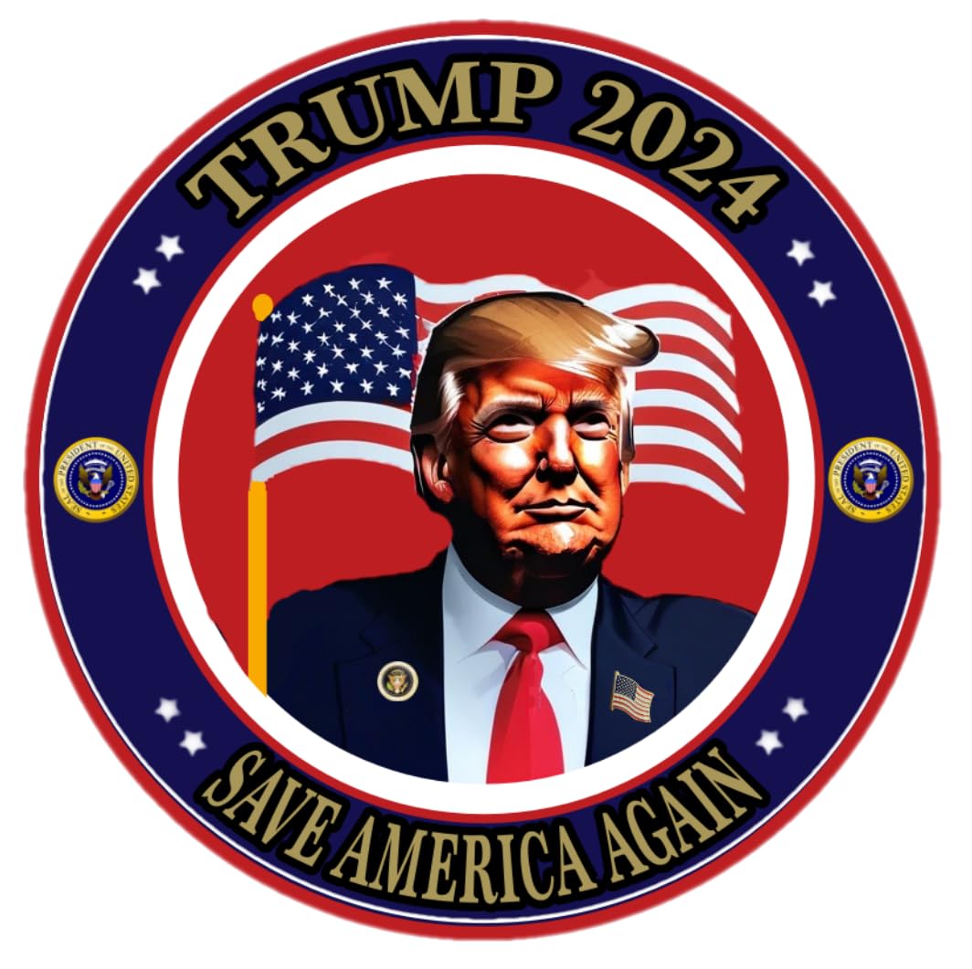 President Donald Trump 2024, Made in USA, 4" Sticker Circular Trump Save America Again Sticker (2 STICKERS)