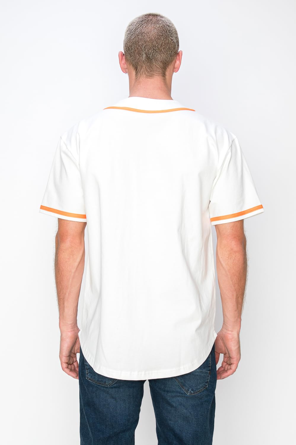 YURO-K Men's Cotton White Color Baseball Jersey with Piping/Made in Los Angeles
