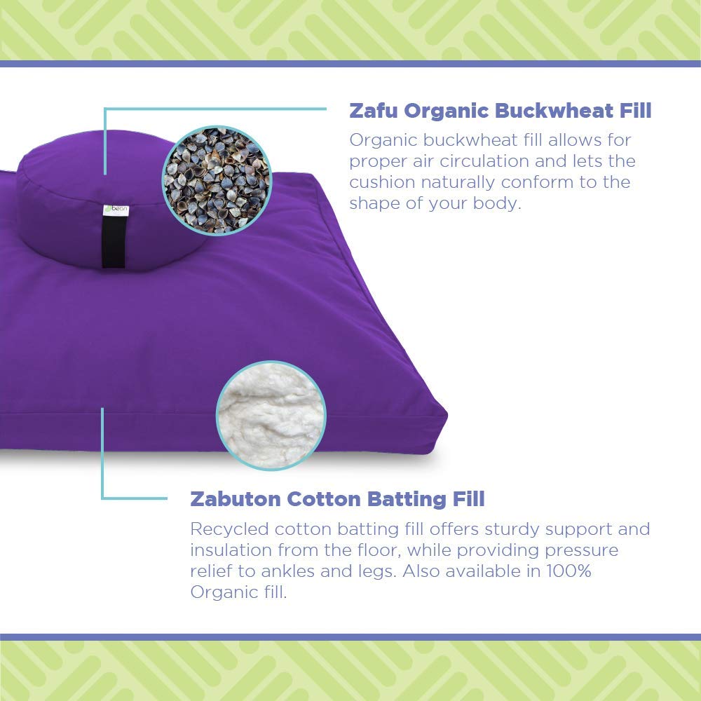 Bean's ZAFU + ZABUTON Meditation Set - Round Buckwheat Filled ZAFU Pillow + Large Cotton Filled ZABUTON Floor Pad - Forest Green Cotton Canvas - Traditional Tibetan Zen Mdfulness Seat Kit - Made USA