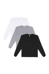 Los Angeles Apparel 3 Pack Fine Jersey Long Sleeve Crew Neck T-Shirt