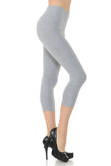 LeggingUSA Women's Solid Cotton Yoga Capri Leggings-Made in USA