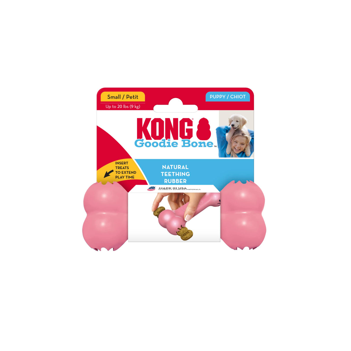 KONG Puppy Goodie Bone - Stuffable Dog Toy for Small Puppy - Natural Rubber Chew Toy for Puppies - Small Dog Toy for Teething Puppies - for Small Puppies - Pink