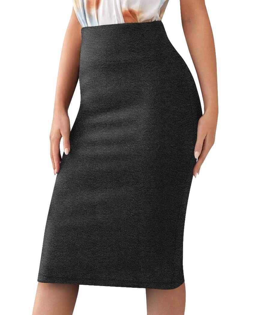 Sweet Hearts Women’s Basic Stretch Pencil Skirt- Regular & Plus Size- Below Knee Office Midi Bodycon Nylon Skirt Made in USA