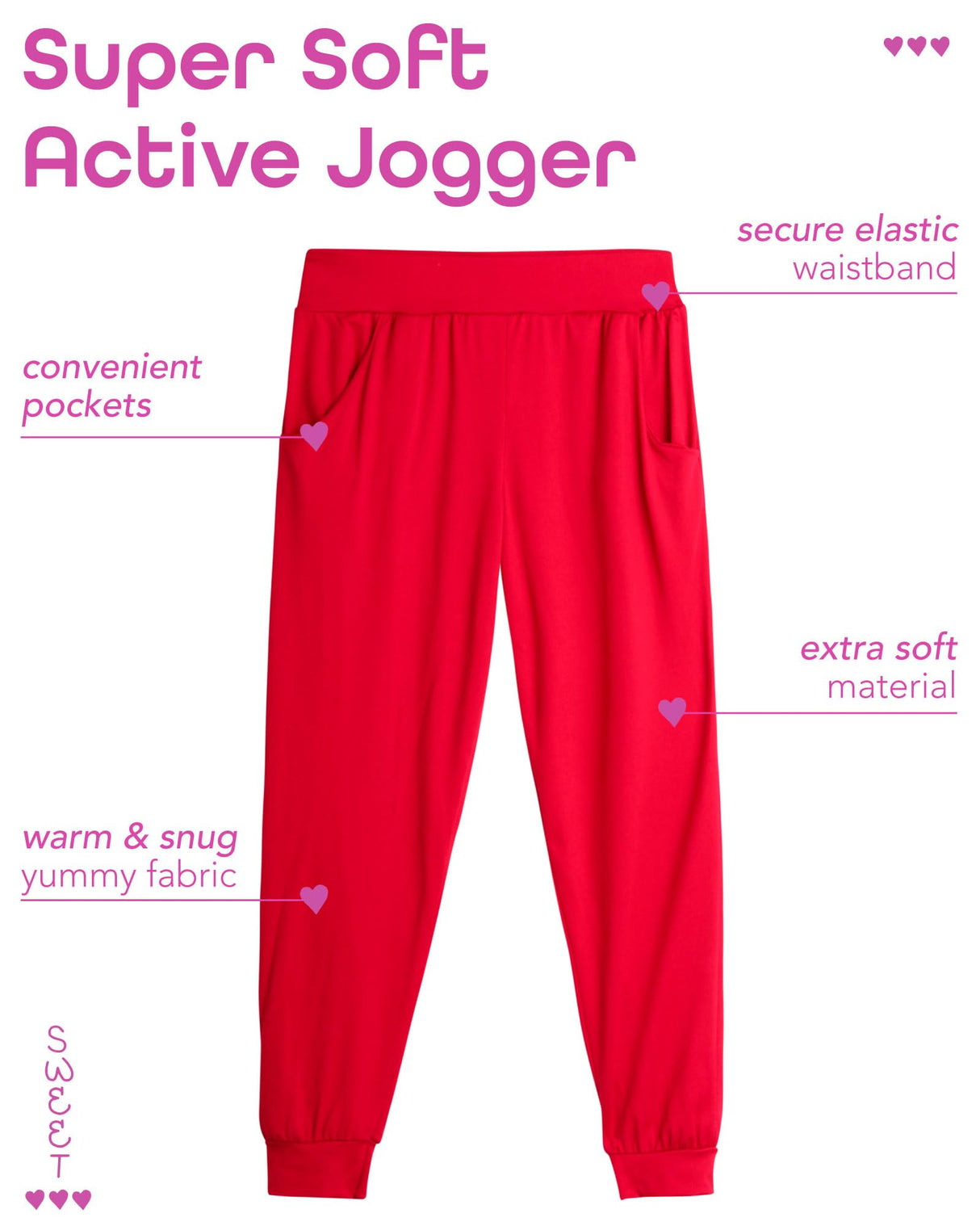 Sweet Hearts Girls' Sweatpants - 3 Pack Performance Jogger Pants with Pockets - High Waisted Jogger Sweatpants: Made in USA