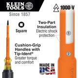 Klein Tools 602-4-INS 1/4-Inch Cabinet Tip Insulated Screwdriver, 4-Inch, Made in USA