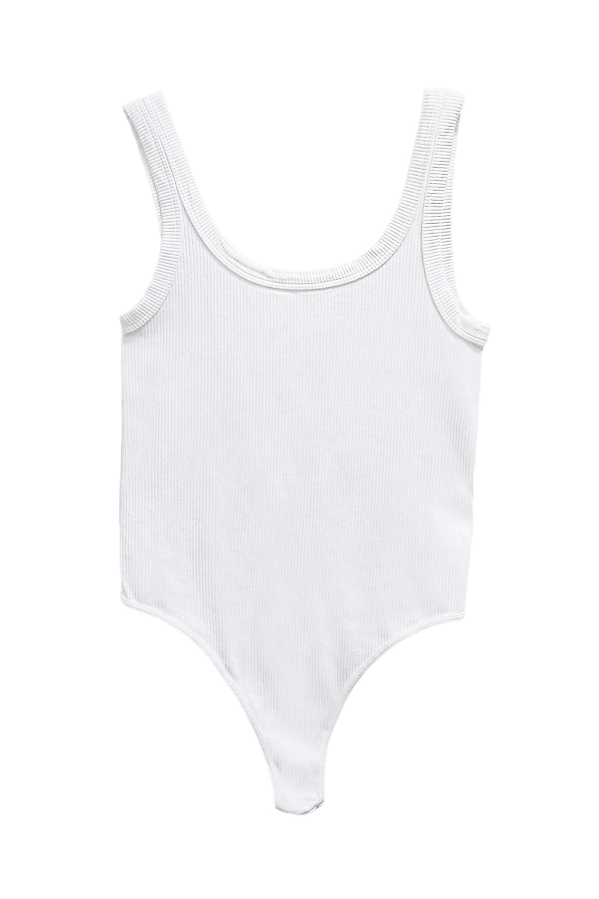 NIKIBIKI Women Seamless Ribbed Scoop Neck & Back Bodysuit, Made in U.S.A, One Size