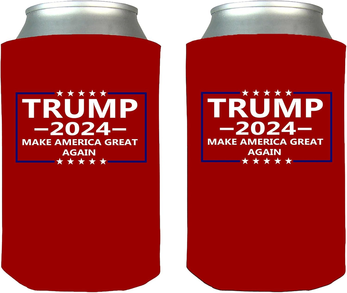 Trump Red Make America Great Again MAGA Flag Neoprene Collapsible Beer Can Bottle Beverage Cooler Sleeves 2 Pack