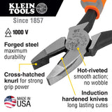 Klein Tools 2139NERINS 1000V Insulated Side Cutter Pliers, Made in USA, High Leverage Design, Induction Hardened Knives, 9-Inch