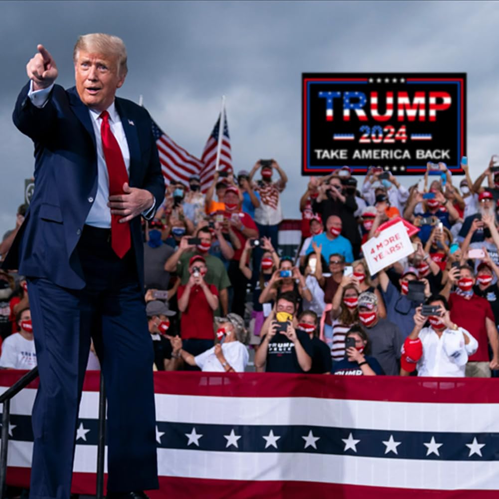 Trump 2024 Flags 3x5 Outdoor Made in USA-Double Sided 3 Ply Heavy Duty Take America Back with 4 Pcs Trump 2024 Sticker,Trump 2024 Flags Banner for Outside with 2 Brass Grommets(Red)