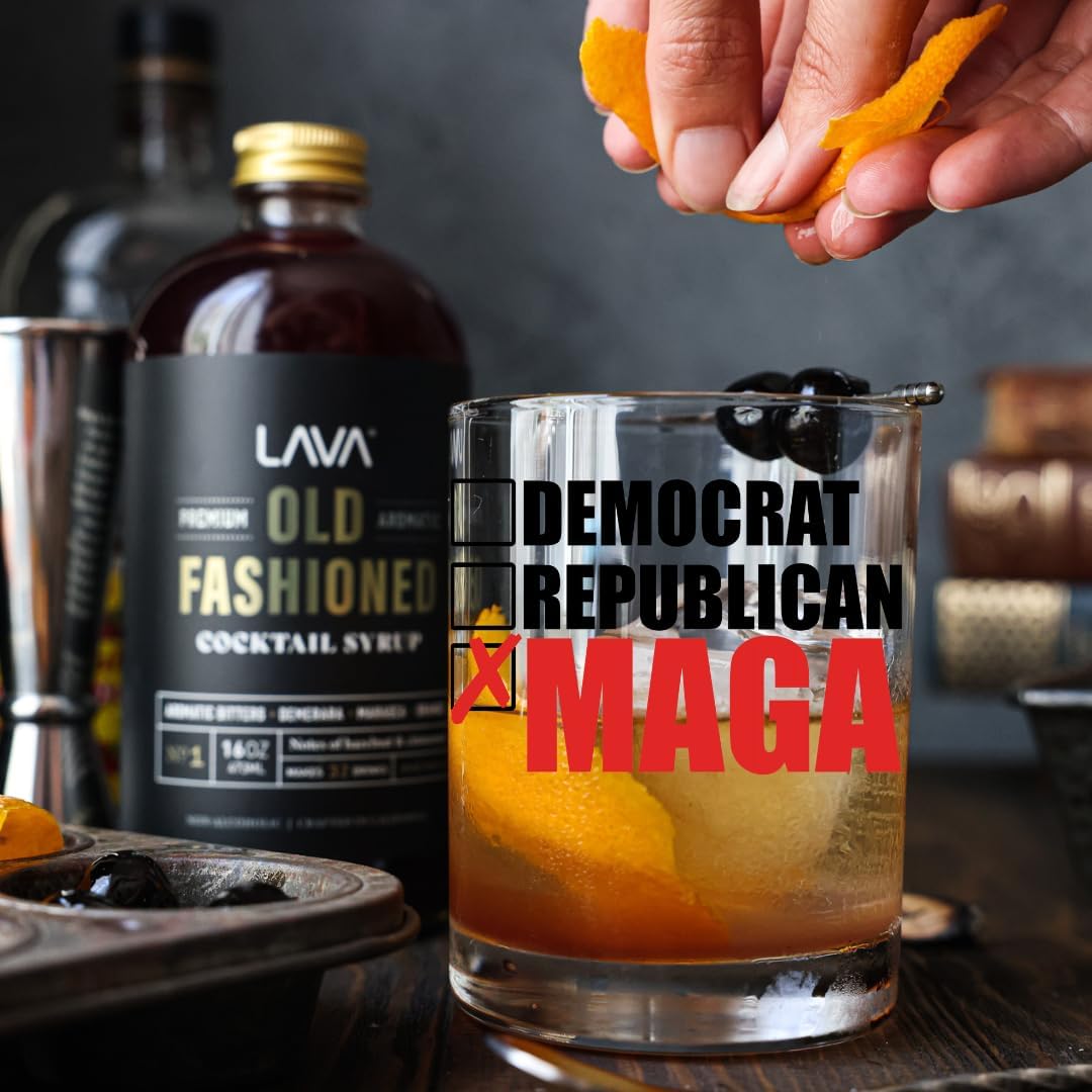 100% MAGA, Maga Party Novelty Glass Made in the USA 10.5 oz Whiskey Glass for Dad, Gift for Husband, Stepfather Gift Idea, Unique Gifts for Men, Trump Stuff, Maga Merch