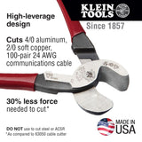 Klein Tools 63215 Cable Cutter, Made in USA, High-Leverage 6.5-Inch Compact, Forged From US Made Steel, Ideal for Cutting Aluminum and Copper Cable
