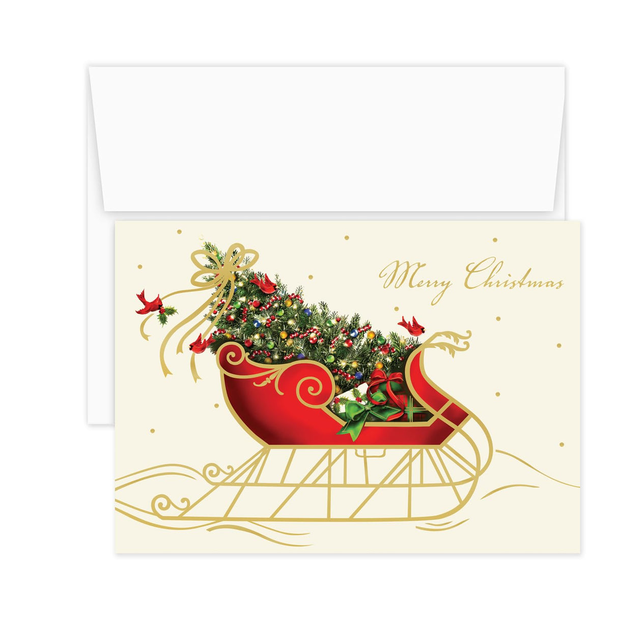 Masterpiece Sparkling Santa Christmas Cards / 16 Festive Holiday Cards Set With White Envelopes / 5 5/8" x 7 7/8" Winter Gold Foil Greeting Cards With Inside Verse/Made In The USA