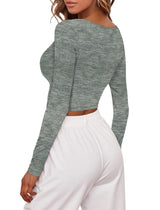 Sweet Hearts Long Sleeve Crop Tops for Women- Ribbed Cute Cropped Top Square Neck Casual Basic Shirt Made in USA