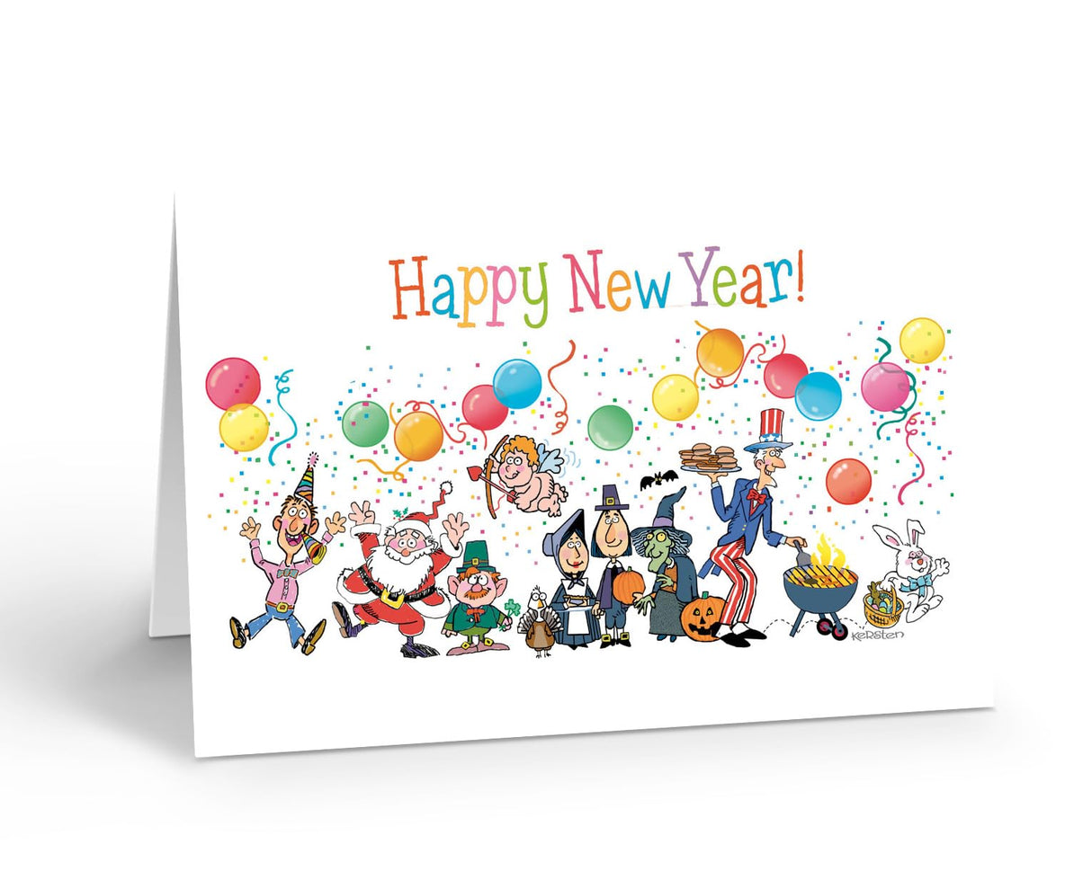 Happy New Year Cards - Boxed New Year Cards and Envelopes - 12 Funny New Year's Cards - USA Made (Standard)