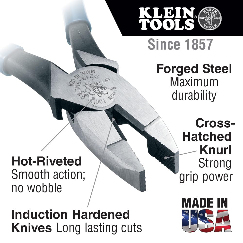 Klein Tools 80020 Plier Set with Lineman's Pliers, Diagonal Cutters, and Needle Nose Pliers, Made in USA with Induction Hardened Knives, 3-Piece