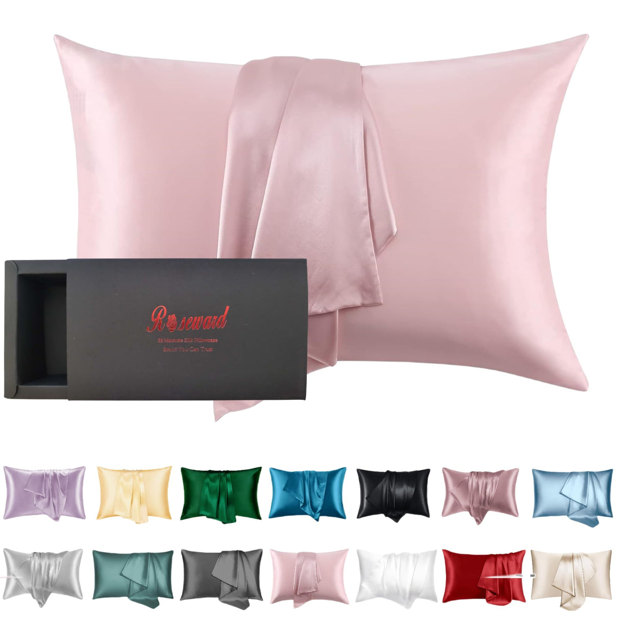 Pink Silk Pillow Cases with Zipper Made in USA, 100% 22 Momme Mulberry Silk Pillowcase for Hair and Skin, Acne Free, Anti Aging, Anti Wrinkle, Hypoallergenic (Pink, Standard)